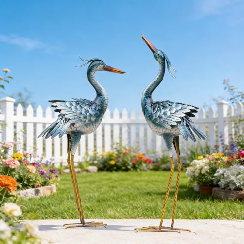 chisheen Large Garden Crane Statues Outdoor Sculptures, Metal Yard Art Heron Decor Standing for Indoor Outdoor Decor, Bird Statues for Patio Lawn Porch Decorations, Set of 2 - Image 1