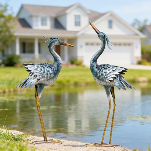 chisheen Large Garden Crane Statues Outdoor Sculptures, Metal Yard Art Heron Decor Standing for Indoor Outdoor Decor, Bird Statues for Patio Lawn Porch Decorations, Set of 2 - Image 3