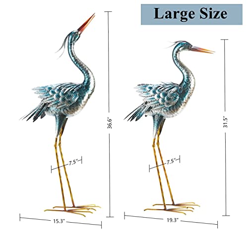 chisheen Large Garden Crane Statues Outdoor Sculptures, Metal Yard Art Heron Decor Standing for Indoor Outdoor Decor, Bird Statues for Patio Lawn Porch Decorations, Set of 2 - Image 2