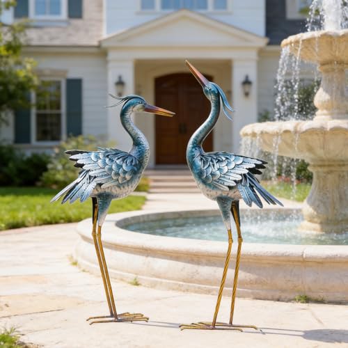 chisheen Large Garden Crane Statues Outdoor Sculptures, Metal Yard Art Heron Decor Standing for Indoor Outdoor Decor, Bird Statues for Patio Lawn Porch Decorations, Set of 2 - Image 5