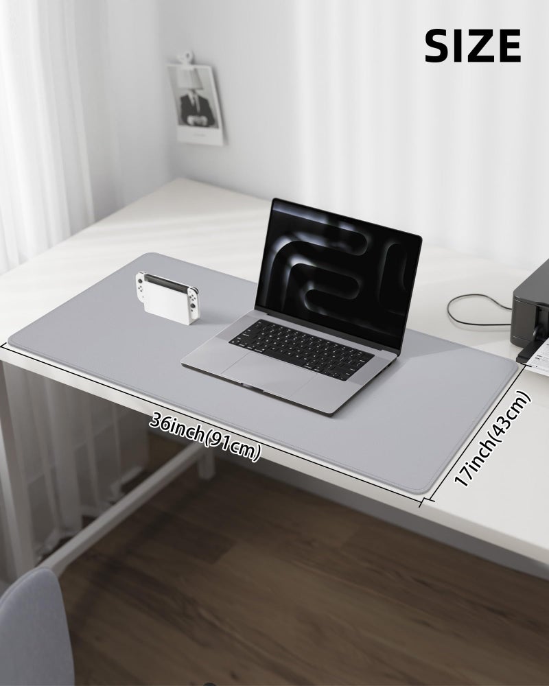 AFIING PU Leather Desk Blotter Mat, Large Mouse Pad, Non-Slip & Waterproof Desk Cover for Office and Home - Light Grey, 36" x 17" - Image 5