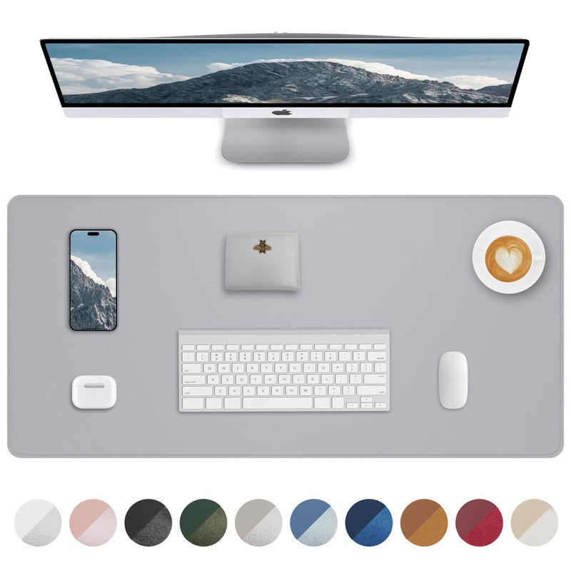 AFIING PU Leather Desk Blotter Mat, Large Mouse Pad, Non-Slip & Waterproof Desk Cover for Office and Home - Light Grey, 36" x 17" - Image 1