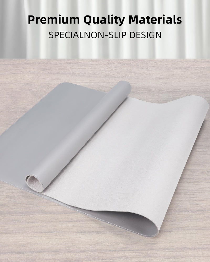 AFIING PU Leather Desk Blotter Mat, Large Mouse Pad, Non-Slip & Waterproof Desk Cover for Office and Home - Light Grey, 36" x 17" - Image 2