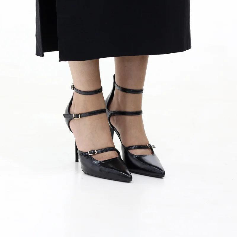 MOSS TRIPLE-STRAP POINTED STILETTO 10.5CM HEEL WITH BUCKLES