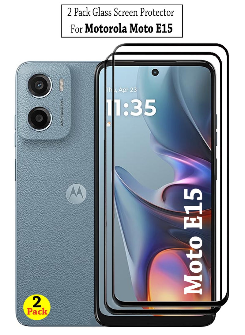 2 Pack Screen Protector for Motorola Moto E15 | Tempered Glass Available in Combo Pack Compatible with Motorola Moto E15 | Screen Protector Full HD Quality Tempered Glass Anti-Scratch Edge to Edge Coverage with Easy Installation Kit - Black - Image 1