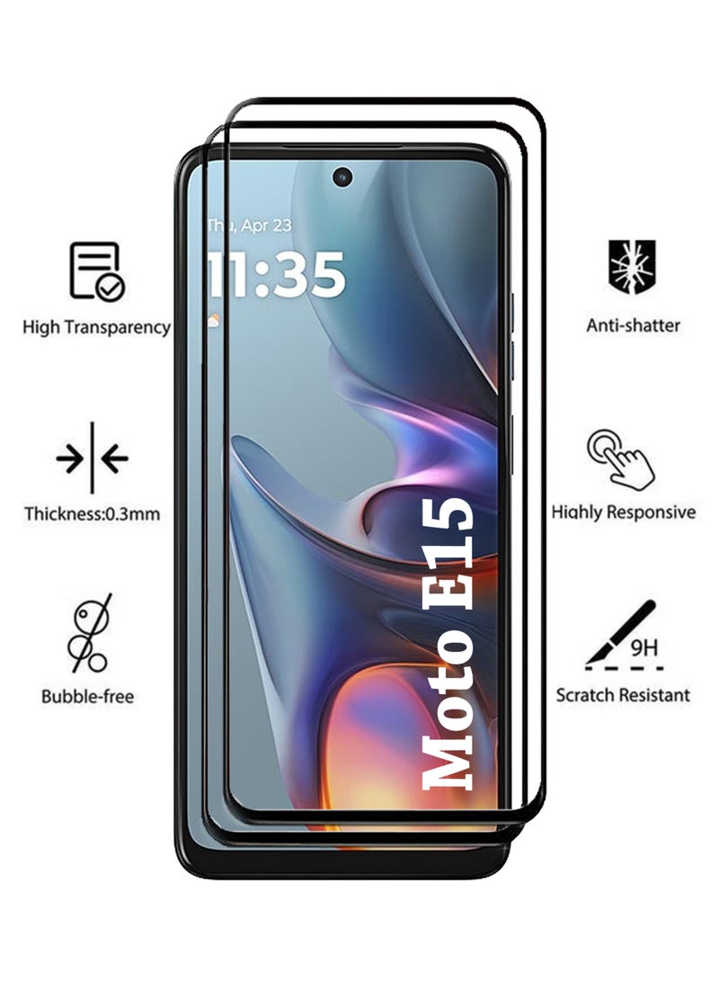 2 Pack Screen Protector for Motorola Moto E15 | Tempered Glass Available in Combo Pack Compatible with Motorola Moto E15 | Screen Protector Full HD Quality Tempered Glass Anti-Scratch Edge to Edge Coverage with Easy Installation Kit - Black - Image 2