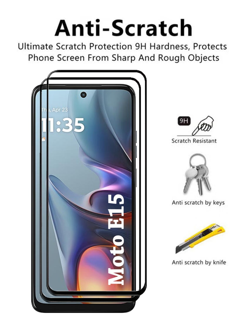 2 Pack Screen Protector for Motorola Moto E15 | Tempered Glass Available in Combo Pack Compatible with Motorola Moto E15 | Screen Protector Full HD Quality Tempered Glass Anti-Scratch Edge to Edge Coverage with Easy Installation Kit - Black - Image 3