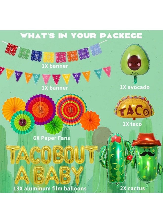 Bluegogo 26 Pcs Taco Bout A Baby Decoration Fiesta Baby Shower Decorations Include Taco Bout A Baby Balloons Paper Fans Fiesta Banner Cactus Avocado Foil Balloons For Taco Bout A Baby Shower Decorations  - Image 5