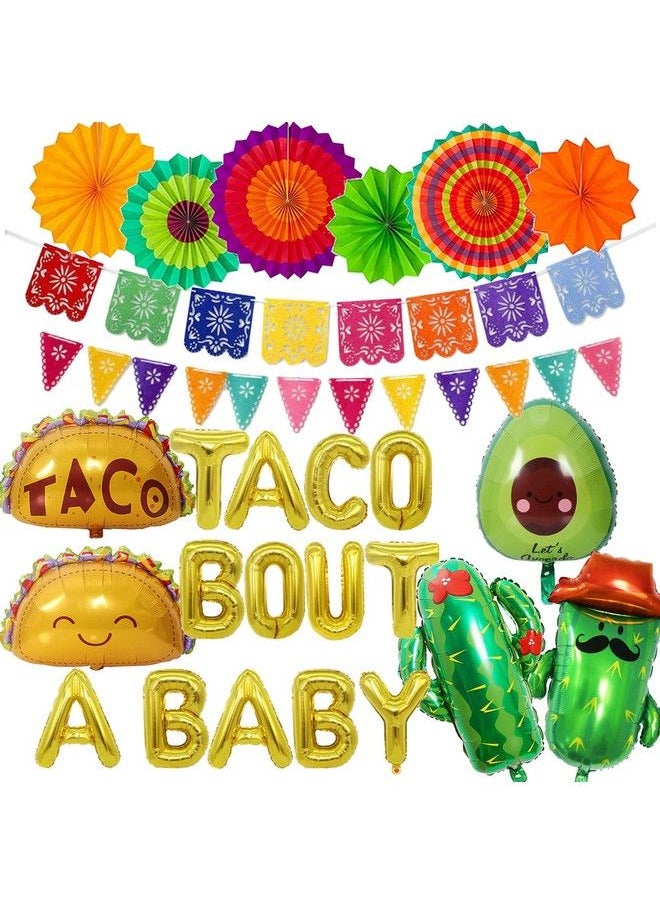 Bluegogo 26 Pcs Taco Bout A Baby Decoration Fiesta Baby Shower Decorations Include Taco Bout A Baby Balloons Paper Fans Fiesta Banner Cactus Avocado Foil Balloons For Taco Bout A Baby Shower Decorations  - Image 2