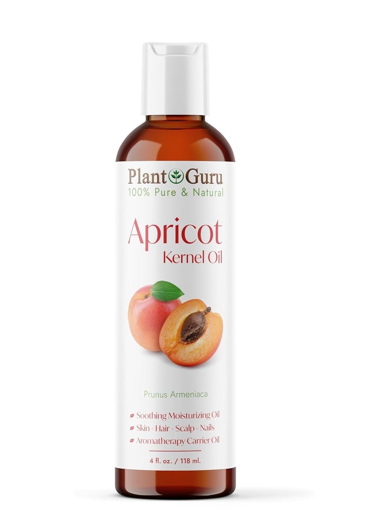 Plant Guru Apricot Kernel Oil 4 fl. oz. Cold Pressed Carrier 100% Pure Natural For Skin, Face, and Hair Growth Moisturizer. Great For DIY Creams, Lotions, Lip balm and Soap Making 
