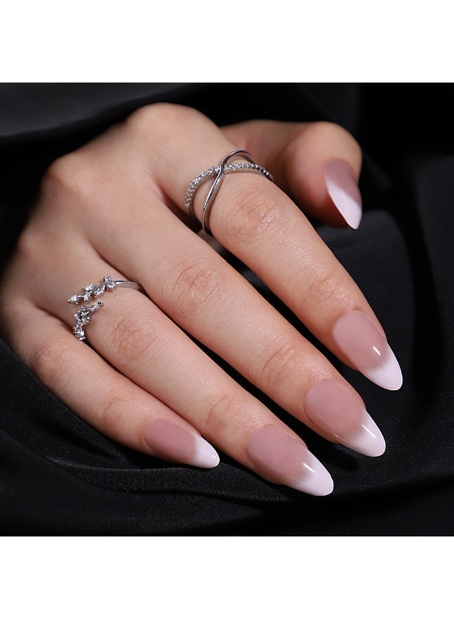 RESONIX 24PCS French manicure tip set – Medium almond glossy gradient nude acrylic false nails, perfect for women's DIY manicures. - Image 2