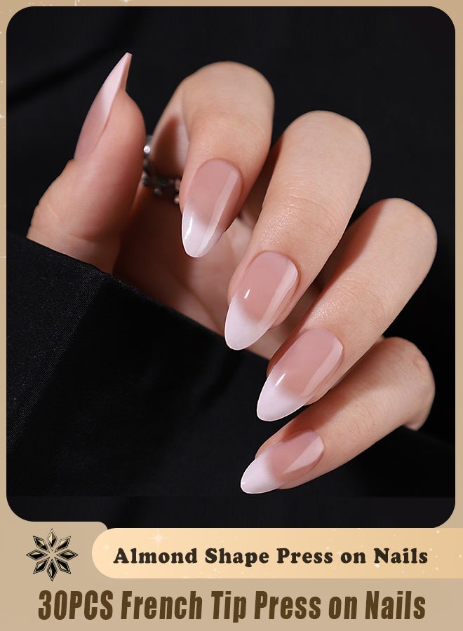RESONIX 24PCS French manicure tip set – Medium almond glossy gradient nude acrylic false nails, perfect for women's DIY manicures. - Image 1