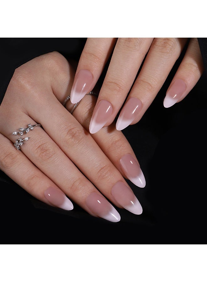 RESONIX 24PCS French manicure tip set – Medium almond glossy gradient nude acrylic false nails, perfect for women's DIY manicures. - Image 3