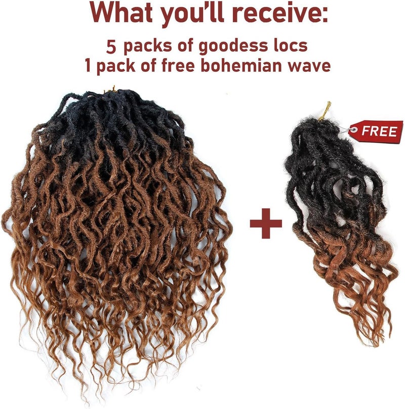 SuyiIRL Brown Faux Locs Crochet Hair For Black Women Soft Locs 24 Inch Goddess Crochet Hair Curly Ends Dreadlocks Boho Style Synthetic Braiding Hair Extensions (6 Packs 72 Strands,1b/30) - Image 4