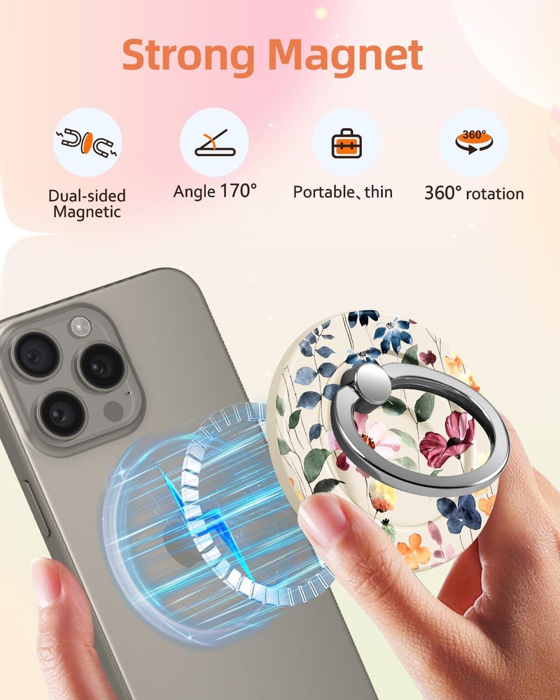 Lotadilo for Magnetic Phone Ring Holder Compatible with MagSafe for Women Girls - Cute Leaf Flower Design Magnet Phone Grip Ring Stand Kickstand for iPhone 17/16 Pro Max/16 Pro/16/15/14/13/12 Series - Image 2