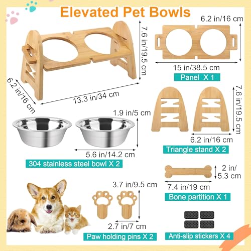 MCEAST Elevated Cat Bowls Adjustable Raised Dog Bowls Stand with 2 Pieces 304 Stainless Steel Bowls Bamboo Pet Elevated Bowl Cat Feeder for Newborn Cats Dogs Pets from 44 to 11 Pounds - Image 3