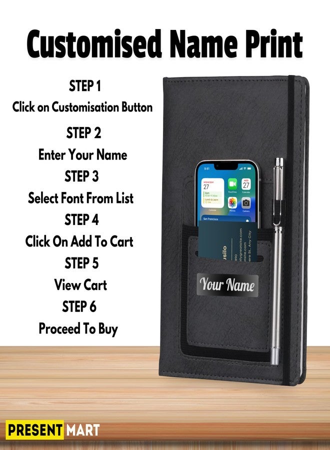 Present Mart Leather Hard Bound Notebook A5 Journal Diary for Office Use with Mobile & Card Holder or Pen Loop Dairy for Personal | Ruled Pages with Strap Bookmark - Image 3