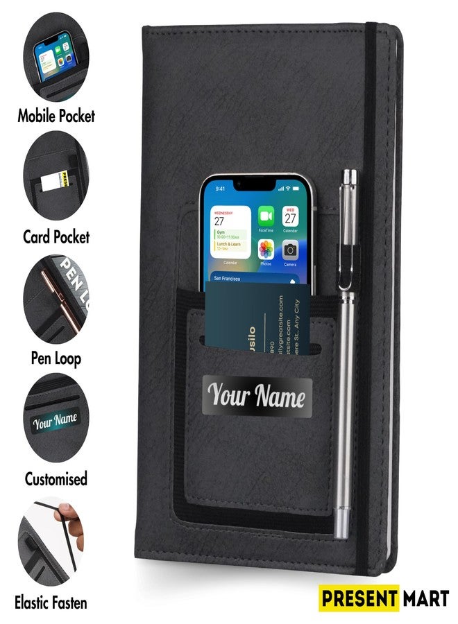 Present Mart Leather Hard Bound Notebook A5 Journal Diary for Office Use with Mobile & Card Holder or Pen Loop Dairy for Personal | Ruled Pages with Strap Bookmark - Image 2