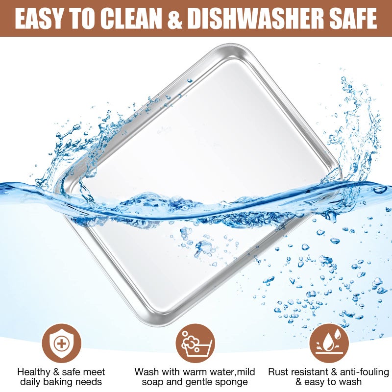 Potchen 12 Pcs Baking Sheet Pan Set Stainless Steel Cookie Sheet Small Toaster Oven Pans Tray Barbecue Grill Pan Rectangle Trays Oven Freezer Bakery, Non-stick, Easy Clean, 9 x 6.7 x 1 Inches - Image 4