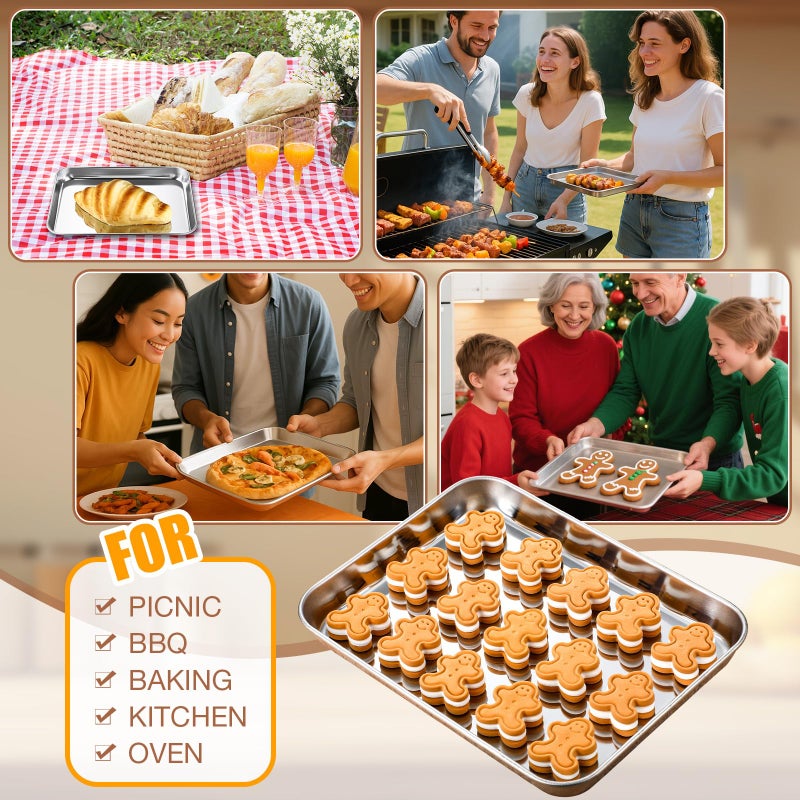 Potchen 12 Pcs Baking Sheet Pan Set Stainless Steel Cookie Sheet Small Toaster Oven Pans Tray Barbecue Grill Pan Rectangle Trays Oven Freezer Bakery, Non-stick, Easy Clean, 9 x 6.7 x 1 Inches - Image 5