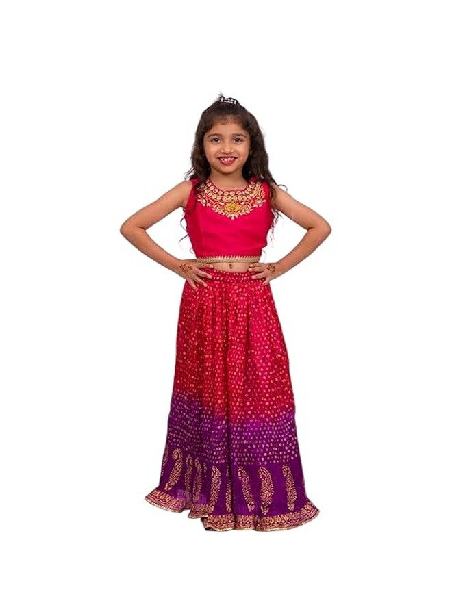 TWISHA Sleeveless Embroidered Top with Lehenga -Pink & Purple