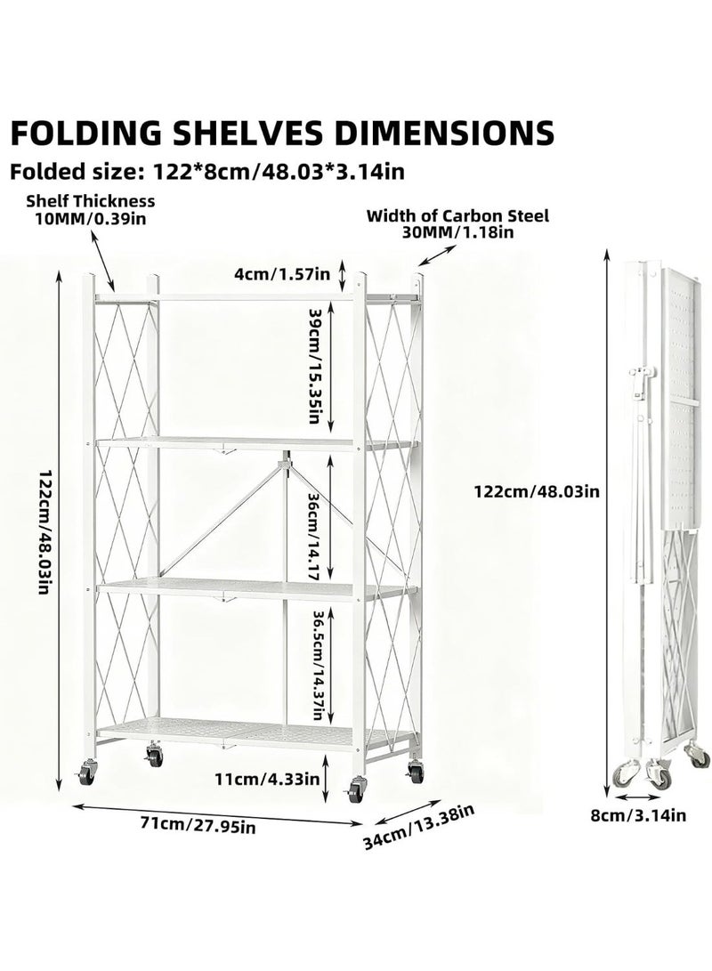 Nadrab 4-tier foldable storage rack with wheels, large-capacity shelving units, freestanding wire shelves, unassembled storage rack for garage kitchens, basements, and pantry - Image 2