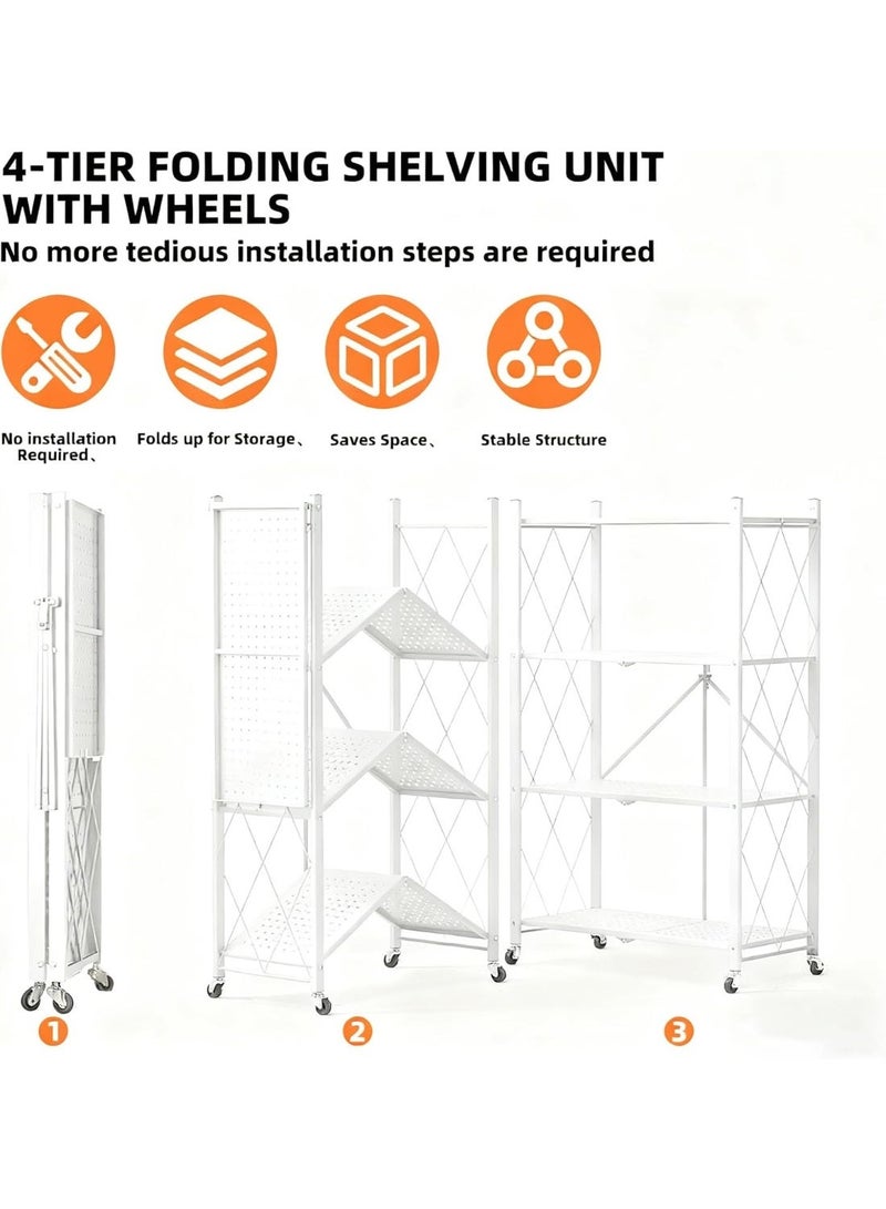 Nadrab 4-tier foldable storage rack with wheels, large-capacity shelving units, freestanding wire shelves, unassembled storage rack for garage kitchens, basements, and pantry - Image 3