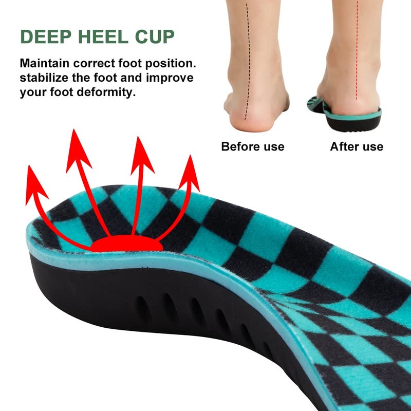 Bacophy Kids Arch Support Insoles Children Orthotic Inserts for Plantar Fasciitis, Flat Feet, Heel Pain Relief, Premium Pu, TPU, Gel Shock Absorption Deep Heel Cup Cushioning Inner Sole - Image 4
