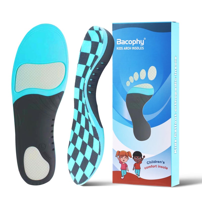 Bacophy Kids Arch Support Insoles Children Orthotic Inserts for Plantar Fasciitis, Flat Feet, Heel Pain Relief, Premium Pu, TPU, Gel Shock Absorption Deep Heel Cup Cushioning Inner Sole - Image 1