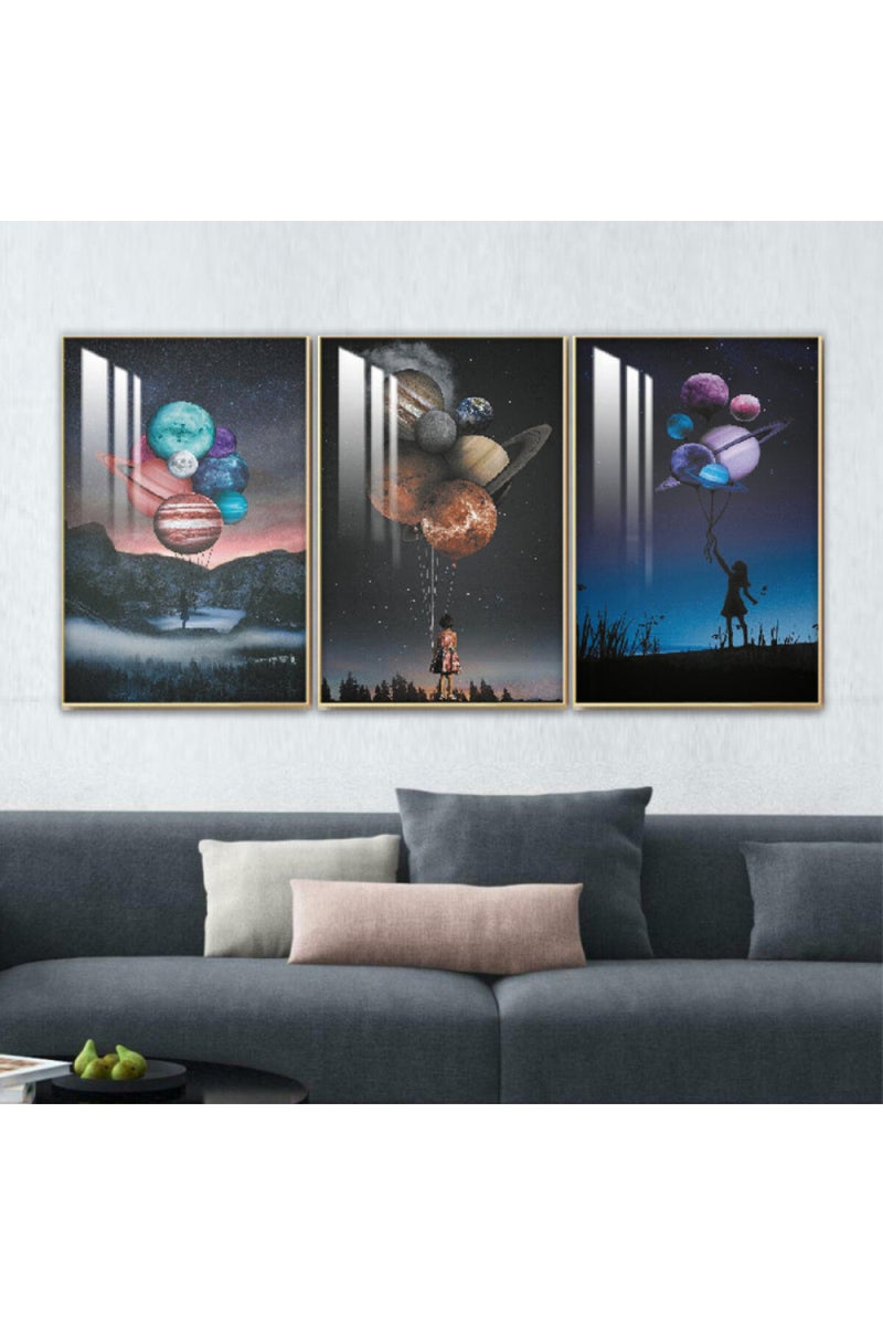 Marktna Three wooden wall painting with a frame and a clear acrylic layer - Image 1