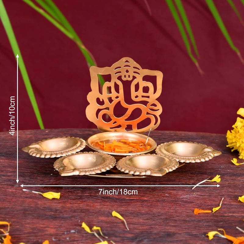 Ascension Ganesh Ji Design Urli Bowl for Home Diwali Decor with 4 Attached Oil Diyas for Floating Flowers and Tealight Candles Home Table Diwali Decoration Items for Home Pooja Room (7 inch) - Image 4