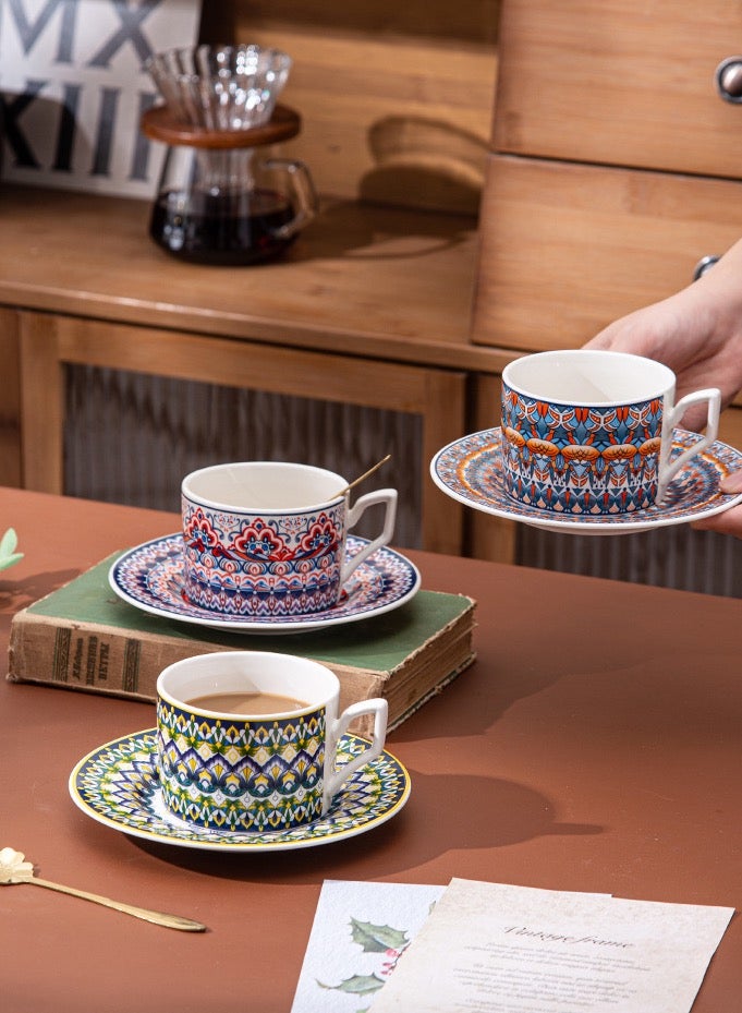 ZAYVA Luxury Ceramic Coffee Cup Set & Mug Gift Collection (2 Cups, 2 Saucers, 2 Petal-Shaped Golden Spoons) - Marrakech Oasis Elegance, Fusion of Bohemian Spirit and Middle Eastern Craftsmanship, Premium Gift for Home, Office, and Gatherings - Image 5
