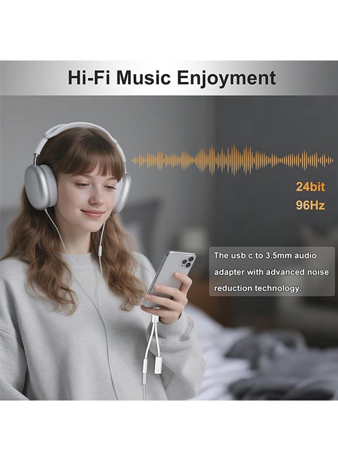 Alyashmac USB C to 3.5mm Audio Adapter 2 in 1 USBC to Headphone Jack Adapter with PD Fast Charging Dongle Cable Type C to Aux for iPhone 17 16 15, Galaxy - Image 3