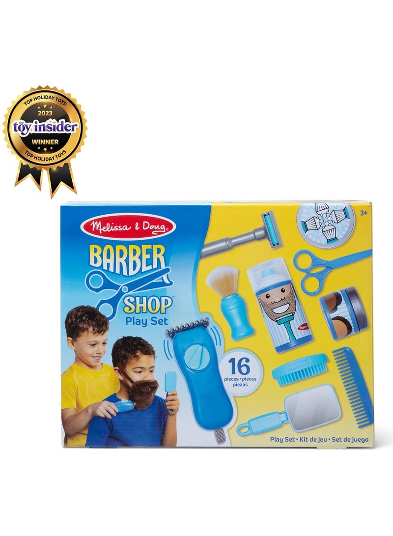 Melissa & Doug Barber Shop Play Set â€“ 21-Piece Pretend Grooming Kit for Kids with Adjustable Beard, Accessories & Carrying Case â€“ Role Play Toy for Ages 3+ - Image 3