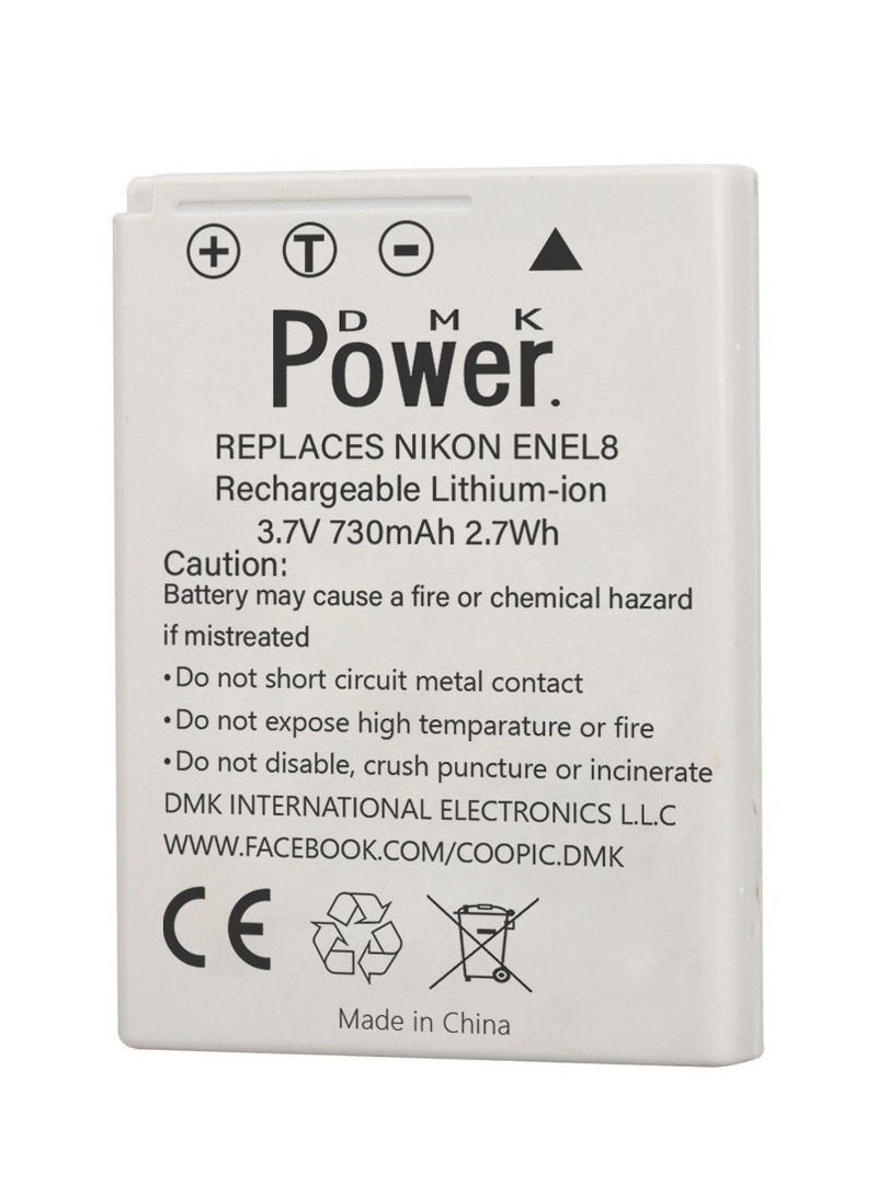 DMK Power 2x EN-EL8 730mAh Camera Battery with TC1000 LCD Battery Charger Compatible with Nikon Coolpix P1 P2 S1 S2 S3 S5 S6 S7 S7c Coolpix S8 S9 S50 S51 S51c S52 S52c Cool-Station MV-11 MV-121 - Image 3