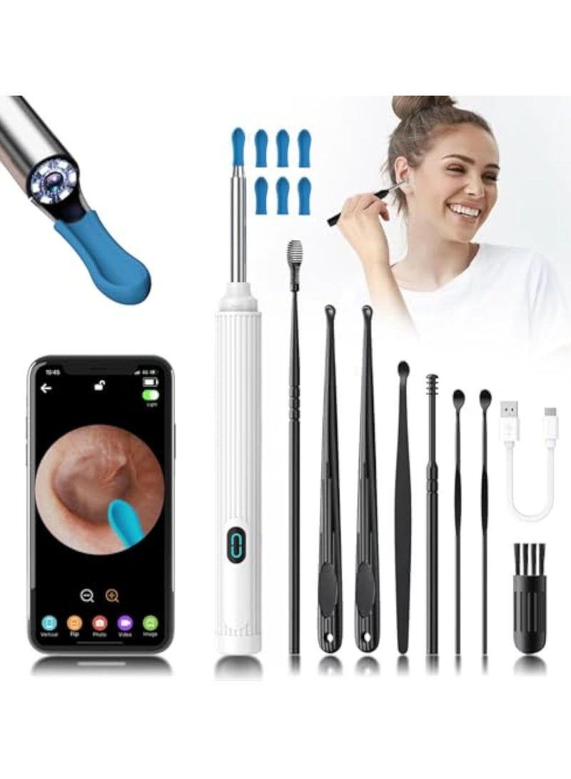 Arabest طقم أدوات إزالة شمع الأذن، منظف الأذن طقم إزالة شمع الأذن مع كاميرا وضوء، منظف شمع الأذن مع كاميرا أذن 1080P لنظامي iOS و Android (أبيض) - Image 1