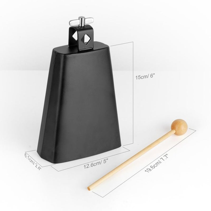 Vangoa 6 Inch Steel Cowbell Cheering Bell for Sports Events Solid School Bells, Cow bell with Stick for Drum Set Chimes Percussion Musical Instruments Call Bell Alarm, - Image 3