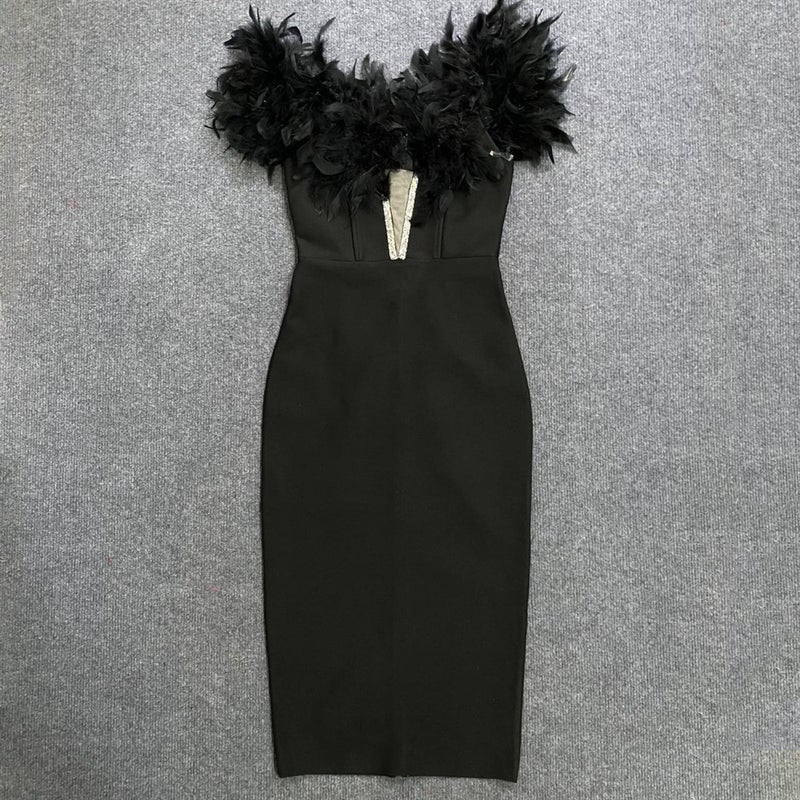 Feather Embellished Party Dress Rose - Image 2