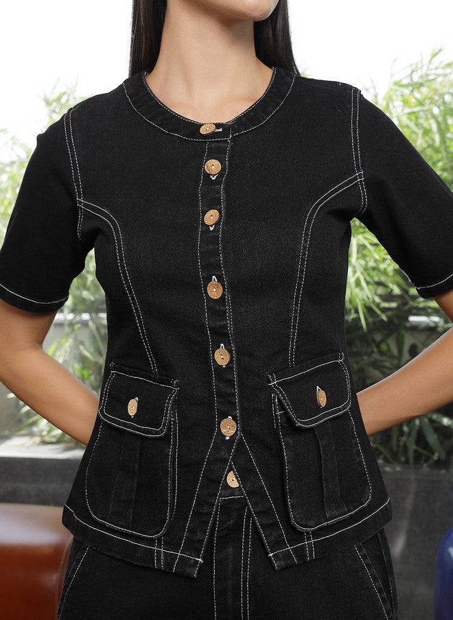 PlusS Black Cotton Shirt And Trousers Co-Ords For Women - Image 2