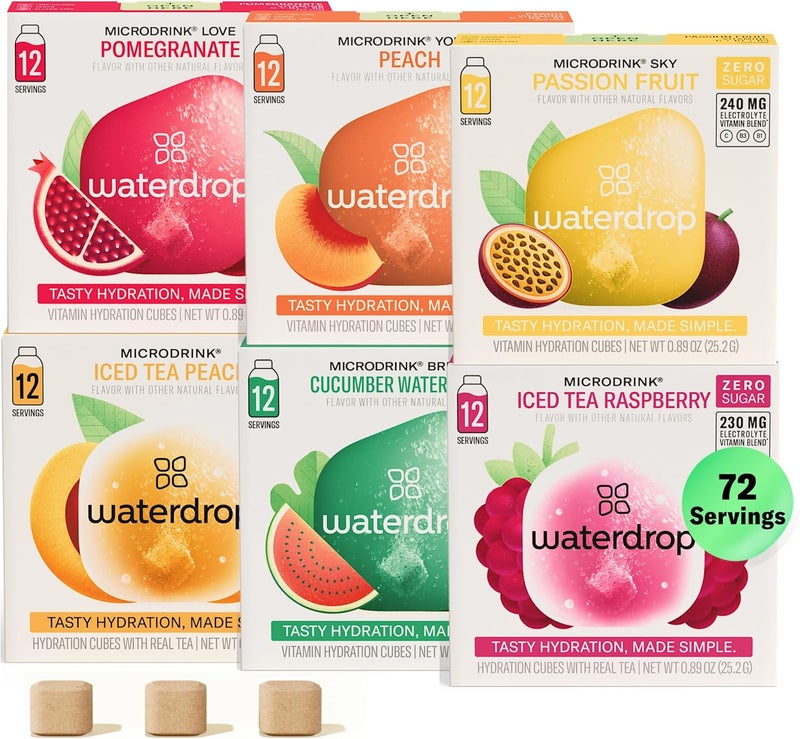 waterdrop MICRODRINK Waterdrop Hydration Cubes Variety Pack with Vitamin C, B Vitamins, and Electrolytes - 6 Flavor Sugar-Free Enhancer for Still & Sparkling Water, 72 Count - Image 1