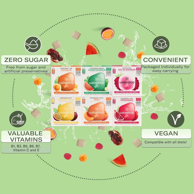 waterdrop MICRODRINK Waterdrop Hydration Cubes Variety Pack with Vitamin C, B Vitamins, and Electrolytes - 6 Flavor Sugar-Free Enhancer for Still & Sparkling Water, 72 Count - Image 3