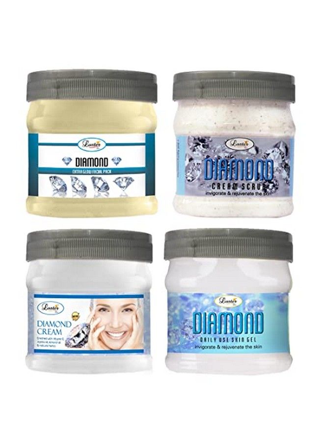 LUSTER Diamond Facial Kit | Diamond Facial Scrub | Diamond Massage Cream | Diamond Massage Gel | Diamond Face Pack | Diamond Facial Kit For Women & Men | No Paraben 500 Ml (Pack Of 4). - Image 1