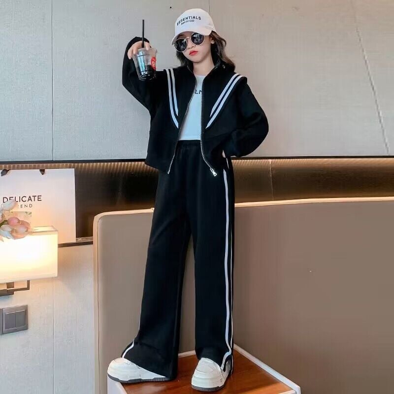 Girls Fashion Zip-Up Tracksuit Set Pink - Image 4