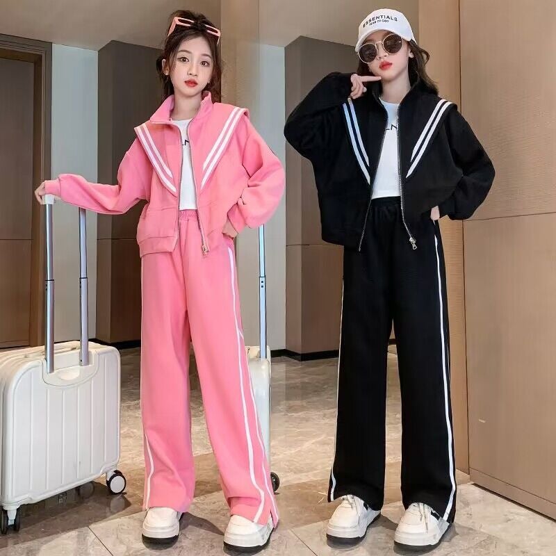 Girls Fashion Zip-Up Tracksuit Set Pink - Image 2