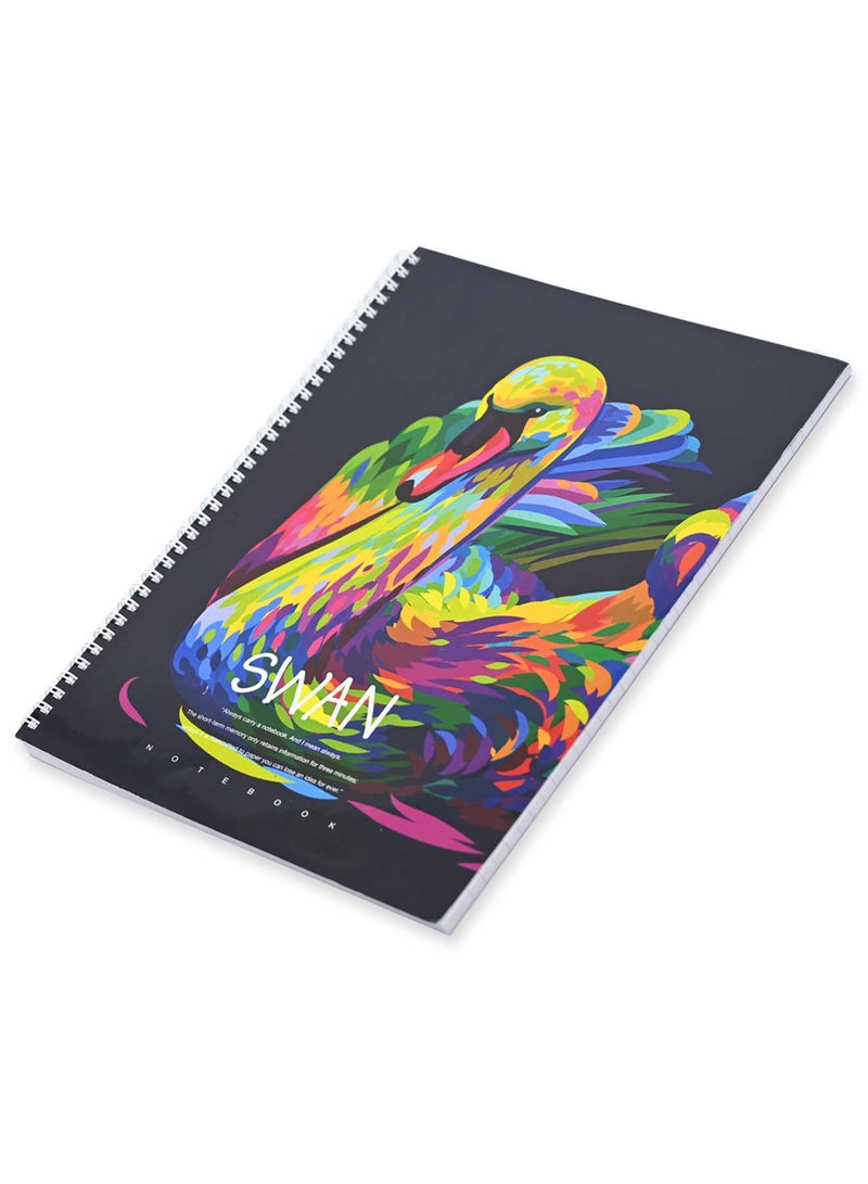 FIS Pack Of 5 Spiral Soft Cover Notebook, 96 Sheets A4 Swan Design 3 -FSNBSSCA496-SWA3 - Image 1