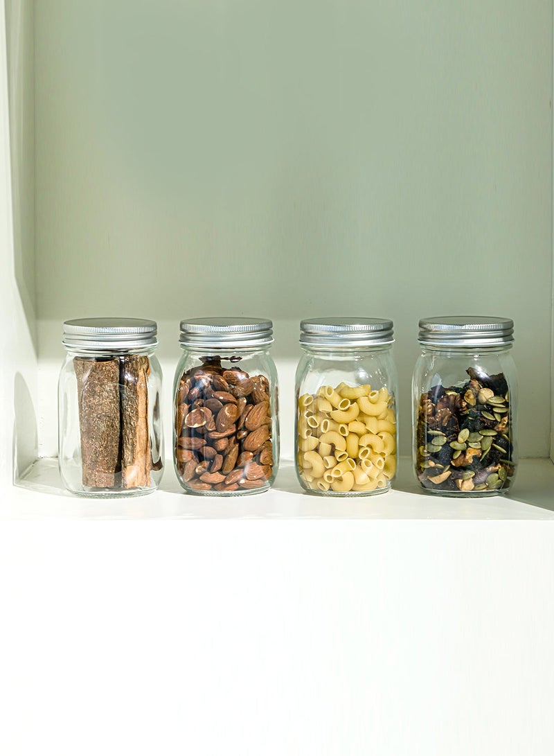 noon عبوة من 4 برطمانات ميسون مع أغطية. سعة 500 مل، مثالية للتخزين، التعليب، التخليل. خالية من BPA، 8 سم × 8 سم × 13 سم - شفاف - Image 1