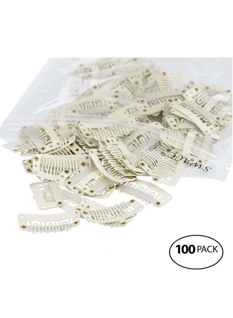 100 قطعة من Estelle على شكل حرف U مشابك إطباقية معدنية لتمديد الشعر قطعة شعر لتقوم بها بنفسك مشط خاطف مقاطع شعر مستعار مع مطاط أبيض بيج