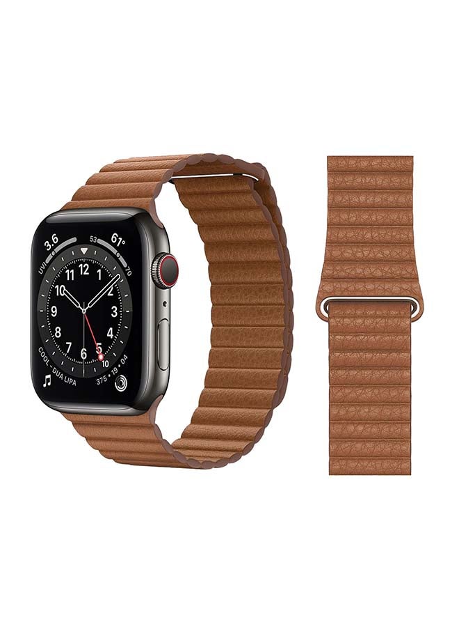 Perfii Leather Replacement Band For Apple Watch Series 6/SE/5/4/3/2/1 Brown