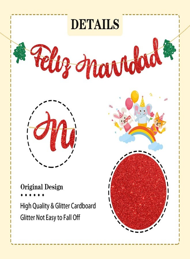 WeBenison Feliz Navidad Banner/Spanish Christmas Party/Happy New Year/Winter Holiday Christmas Party Decorations Supplies/Red Glitter - Image 3