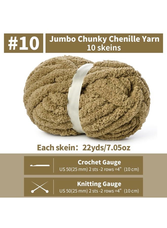 OMoiut 10 Pack of Light Coffee Soft Jumbo Chunky Yarn for Hand Knitting,Thick Blanket Yarn for Crocheting, #10 Super Bulky Yarns, 220yds/70.5oz Fluffy Chunky Chenille Yarns for Crocheting. - Image 2